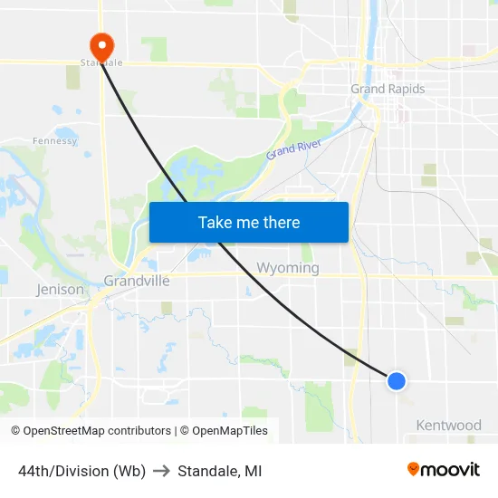 44th/Division (Wb) to Standale, MI map