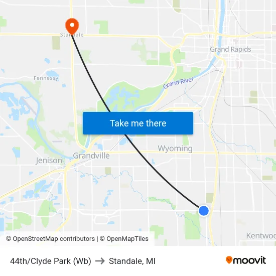 44th/Clyde Park (Wb) to Standale, MI map