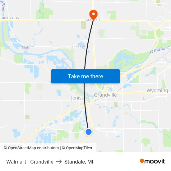 Walmart - Grandville to Standale, MI map