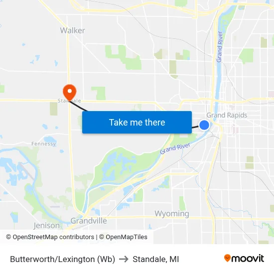 Butterworth/Lexington (Wb) to Standale, MI map