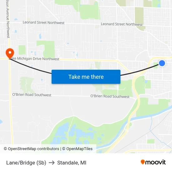 Lane/Bridge (Sb) to Standale, MI map