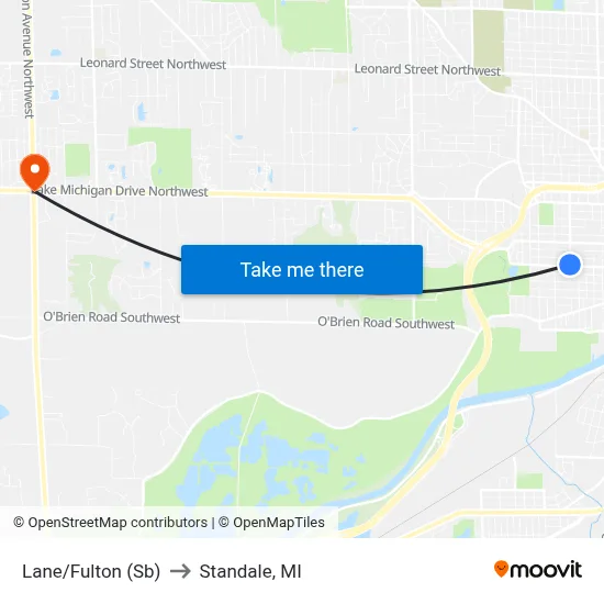 Lane/Fulton (Sb) to Standale, MI map