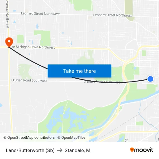 Lane/Butterworth (Sb) to Standale, MI map