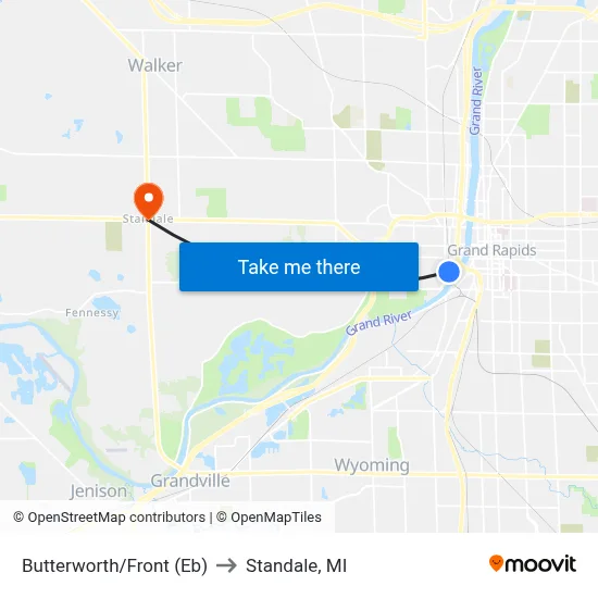 Butterworth/Front (Eb) to Standale, MI map