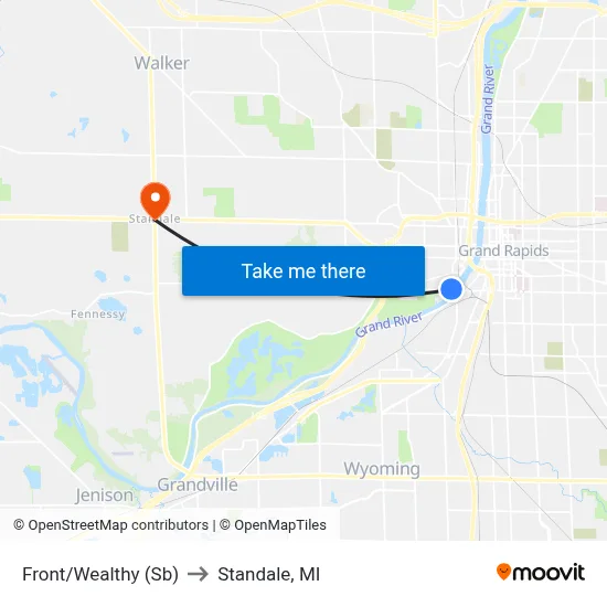 Front/Wealthy (Sb) to Standale, MI map