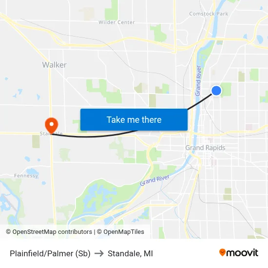 Plainfield/Palmer (Sb) to Standale, MI map