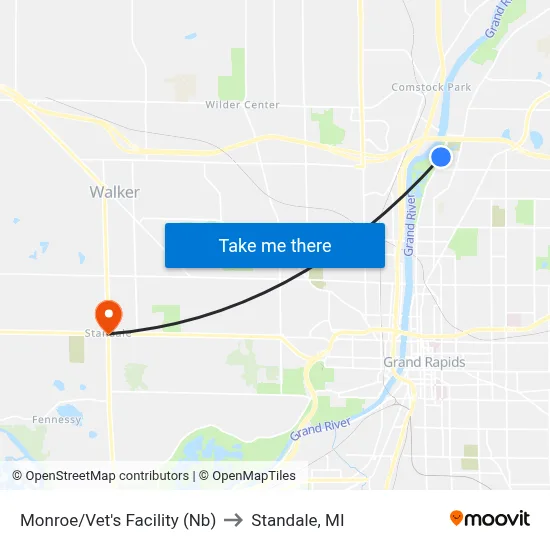 Monroe/Vet's Facility (Nb) to Standale, MI map