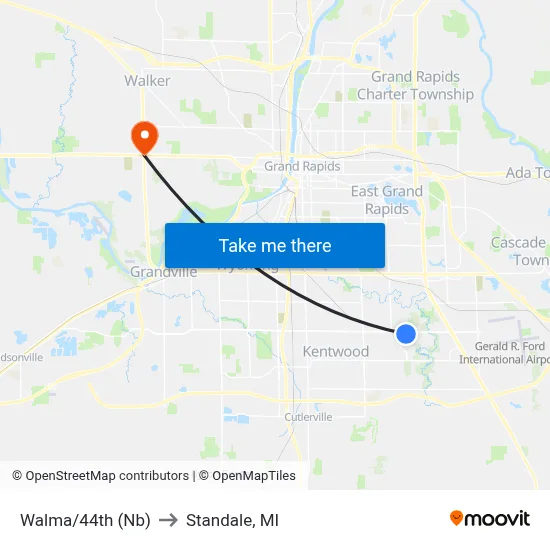 Walma/44th (Nb) to Standale, MI map