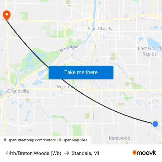 44th/Breton Woods (Wb) to Standale, MI map