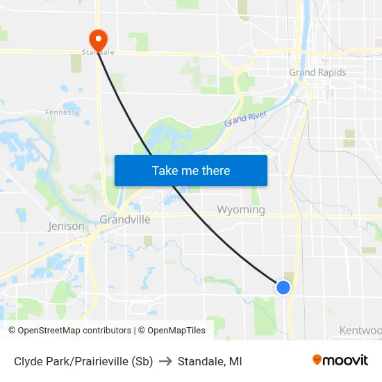 Clyde Park/Prairieville (Sb) to Standale, MI map
