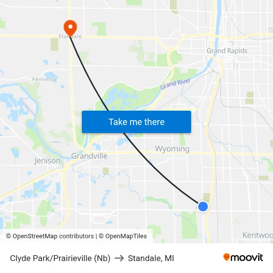 Clyde Park/Prairieville (Nb) to Standale, MI map