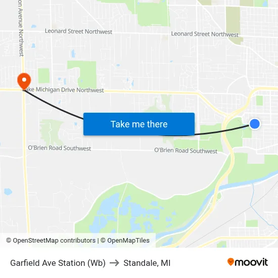 Garfield Ave Station (Wb) to Standale, MI map