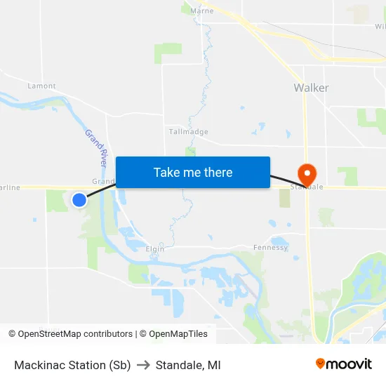 Mackinac Station (Sb) to Standale, MI map