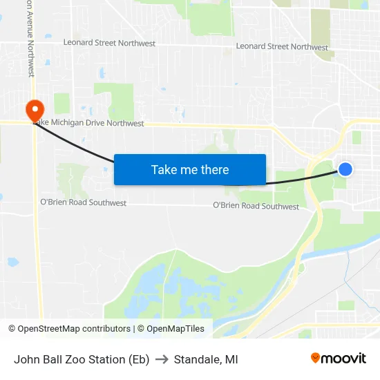 John Ball Zoo Station (Eb) to Standale, MI map