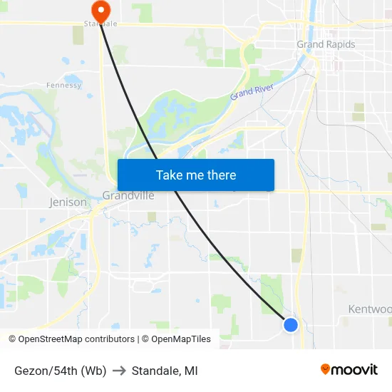 Gezon/54th (Wb) to Standale, MI map