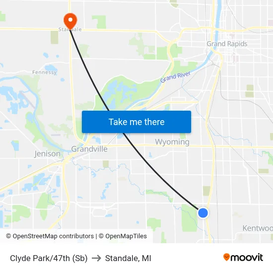 Clyde Park/47th (Sb) to Standale, MI map