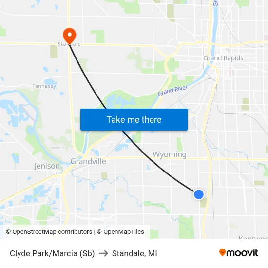 Clyde Park/Marcia (Sb) to Standale, MI map