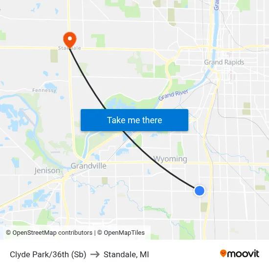 Clyde Park/36th (Sb) to Standale, MI map