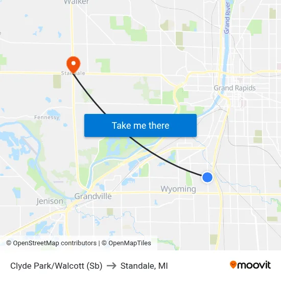 Clyde Park/Walcott (Sb) to Standale, MI map