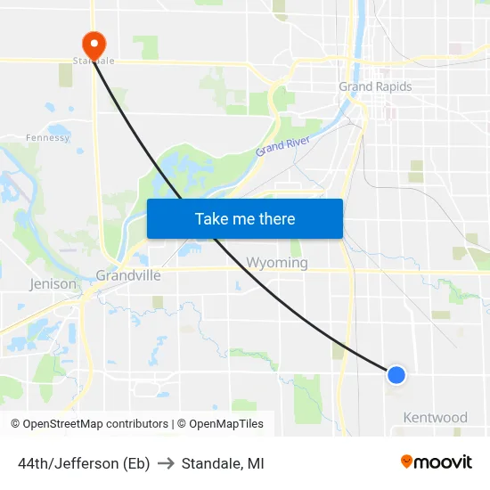 44th/Jefferson (Eb) to Standale, MI map