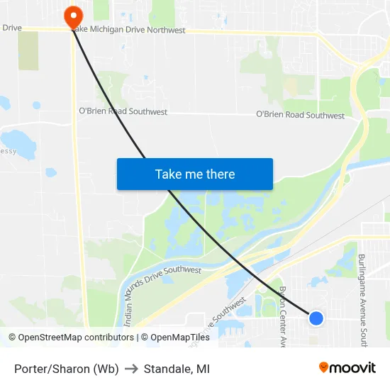 Porter/Sharon (Wb) to Standale, MI map