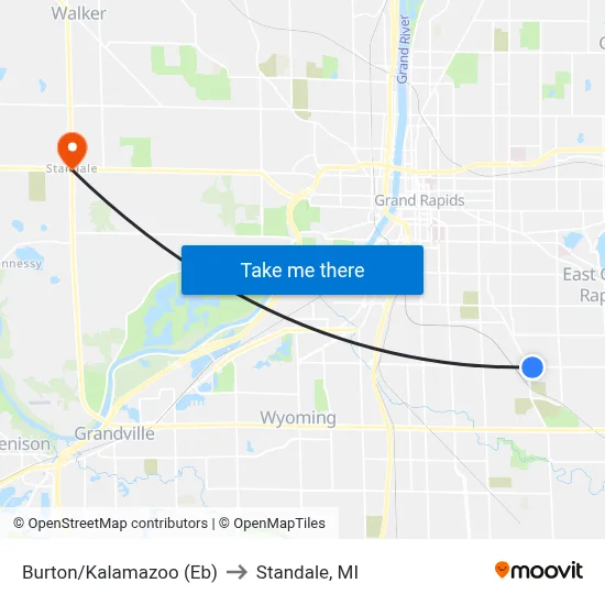 Burton/Kalamazoo (Eb) to Standale, MI map