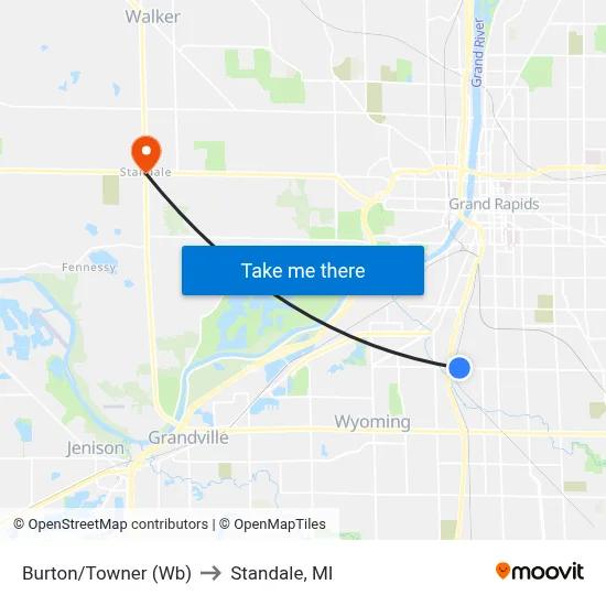 Burton/Towner (Wb) to Standale, MI map
