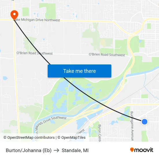 Burton/Johanna (Eb) to Standale, MI map