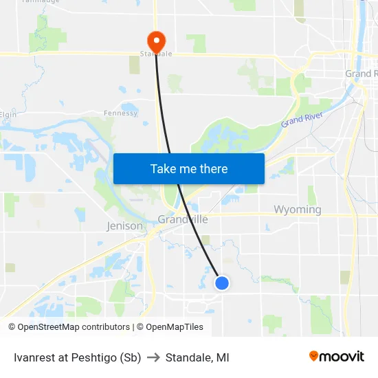 Ivanrest at Peshtigo (Sb) to Standale, MI map