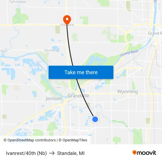Ivanrest/40th (Nb) to Standale, MI map