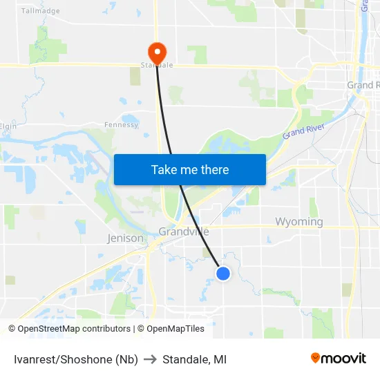 Ivanrest/Shoshone (Nb) to Standale, MI map