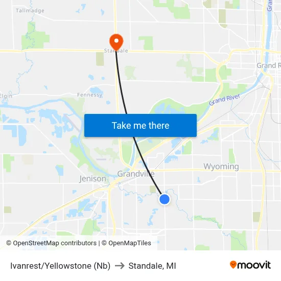 Ivanrest/Yellowstone (Nb) to Standale, MI map