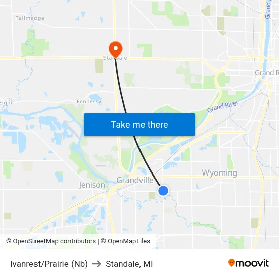 Ivanrest/Prairie (Nb) to Standale, MI map