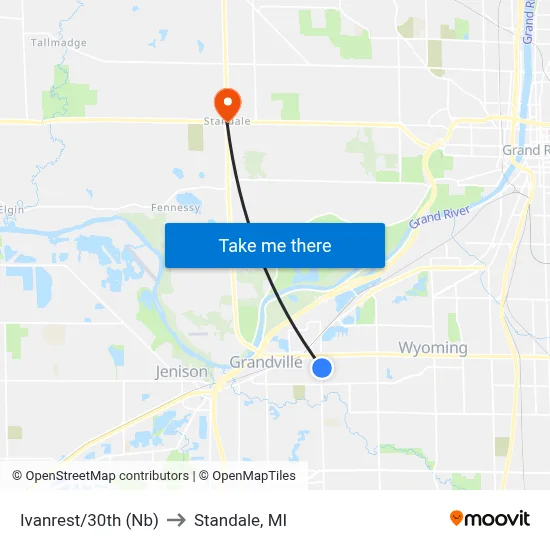 Ivanrest/30th (Nb) to Standale, MI map