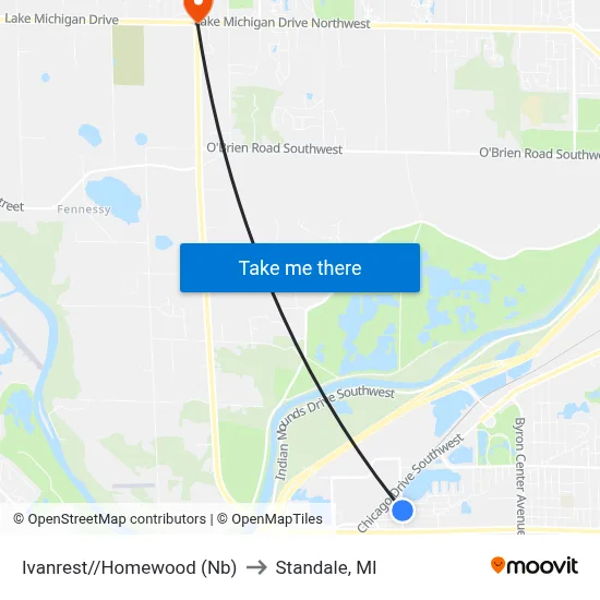 Ivanrest//Homewood (Nb) to Standale, MI map