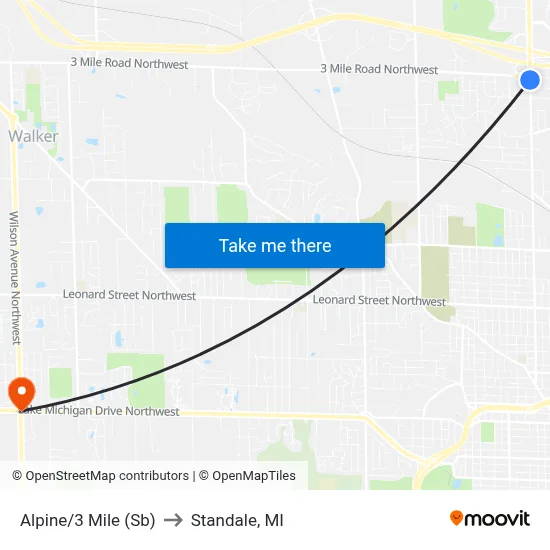 Alpine/3 Mile (Sb) to Standale, MI map
