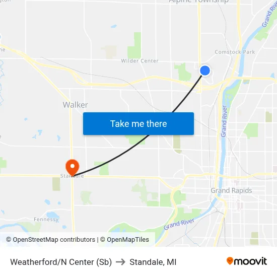 Weatherford/N Center (Sb) to Standale, MI map