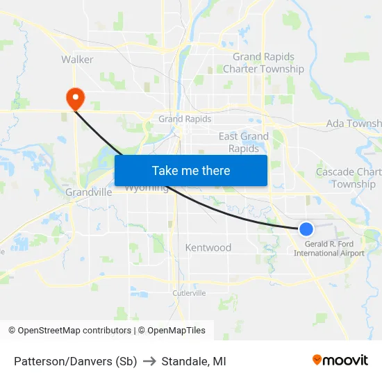 Patterson/Danvers (Sb) to Standale, MI map