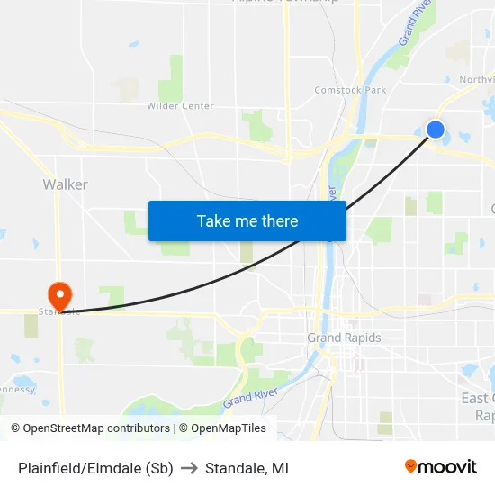 Plainfield/Elmdale (Sb) to Standale, MI map