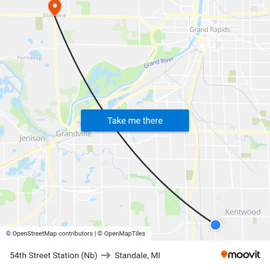54th Street Station (Nb) to Standale, MI map