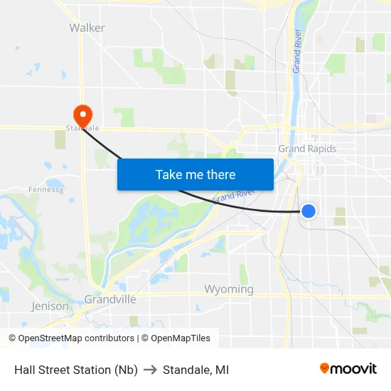 Hall Street Station (Nb) to Standale, MI map