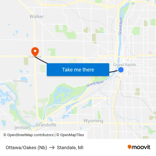 Ottawa/Oakes (Nb) to Standale, MI map