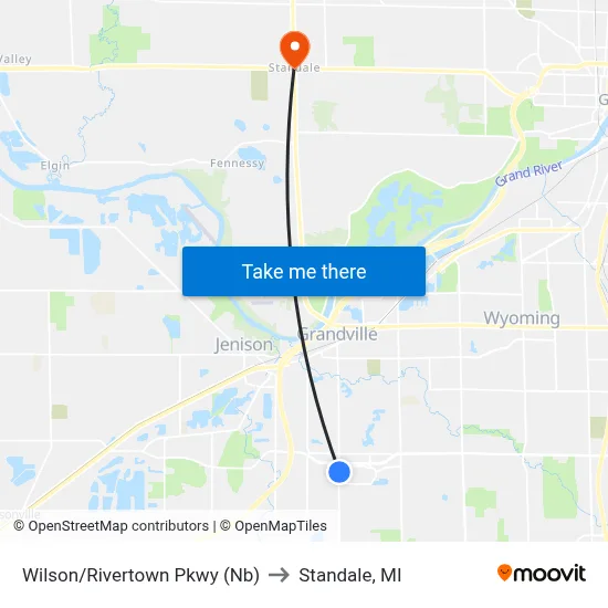 Wilson/Rivertown Pkwy (Nb) to Standale, MI map