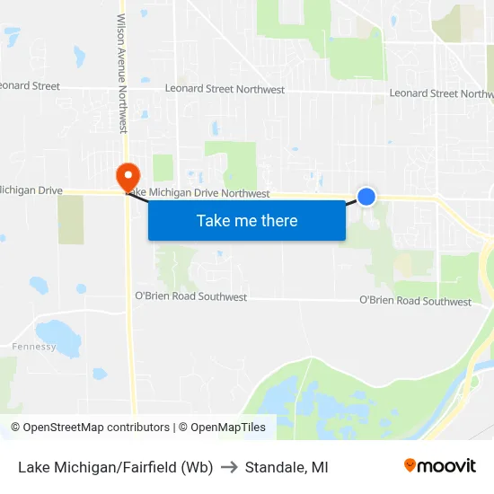 Lake Michigan/Fairfield (Wb) to Standale, MI map