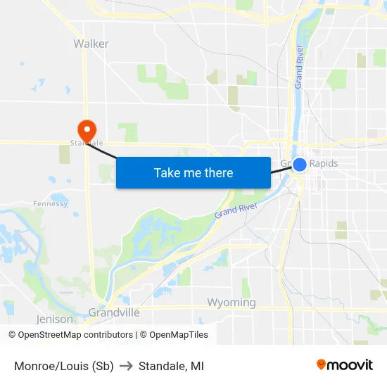Monroe/Louis (Sb) to Standale, MI map