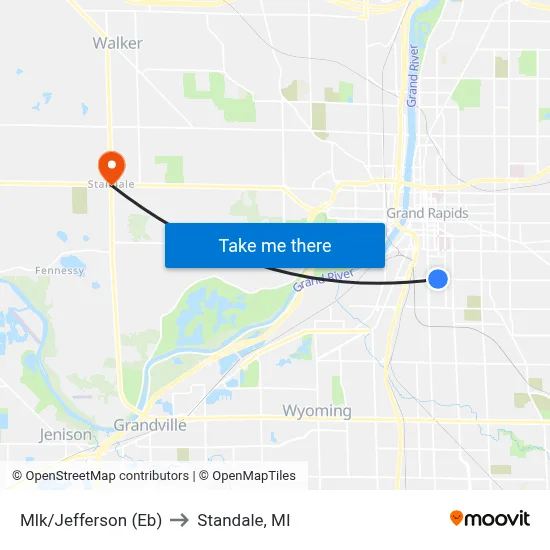 Mlk/Jefferson (Eb) to Standale, MI map