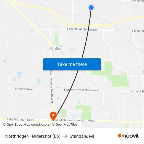 Northridge/Hendershot (Eb) to Standale, MI map