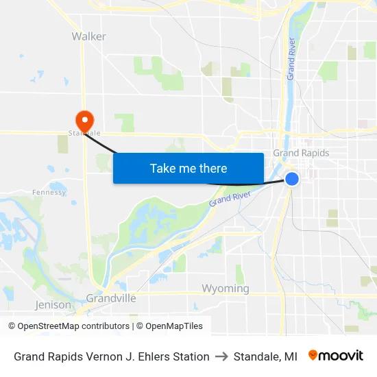 Grand Rapids Vernon J. Ehlers Station to Standale, MI map