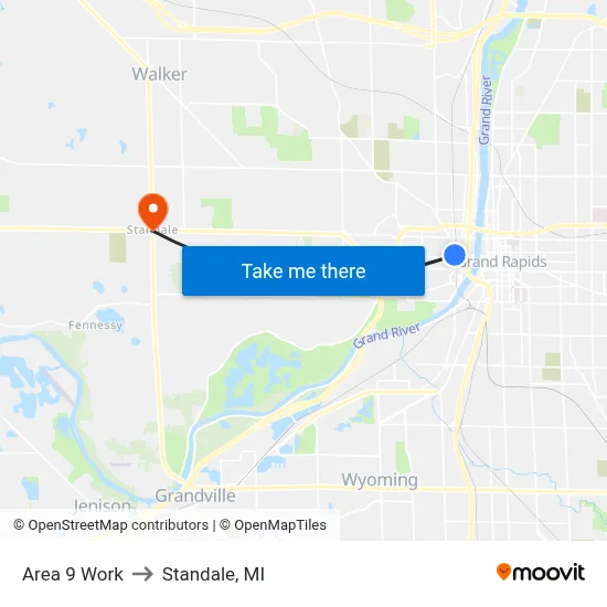 Area 9 Work to Standale, MI map