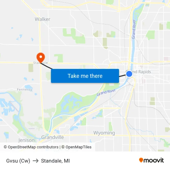 Gvsu (Cw) to Standale, MI map